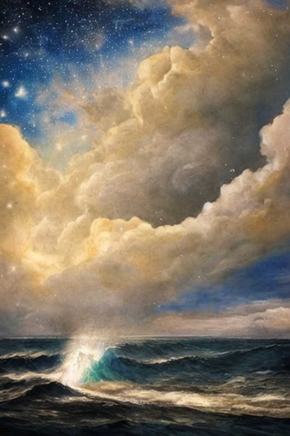 Tableau vagues et ciel étoilé - Mer Aux Trésors