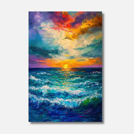 Une symphonie de couleurs éclatantes où le ciel embrasse l'océan avec une passion ardente