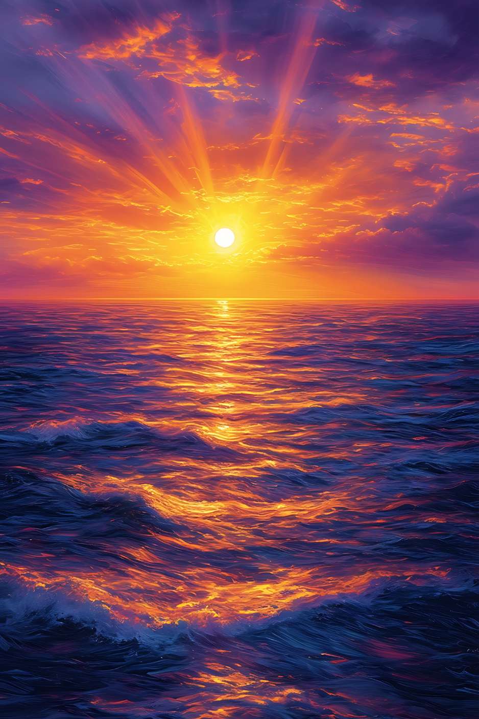 Coucher de soleil sur la mer peinture OCÉAN DE FEU