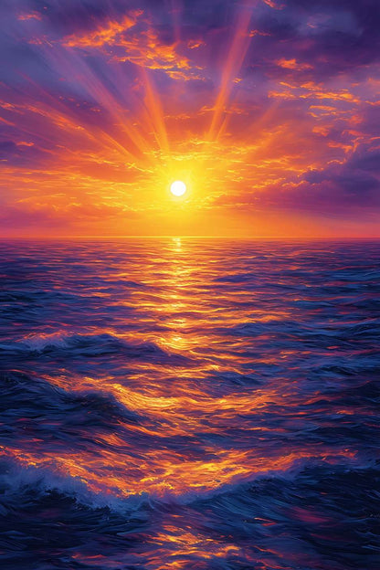 Coucher de soleil sur la mer peinture OCÉAN DE FEU