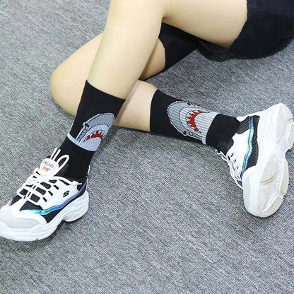 Shark socks with jaw pattern