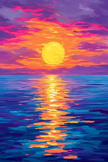 Peinture acrylique coucher de soleil sur la mer MERVEILLE ACRYLIQUE