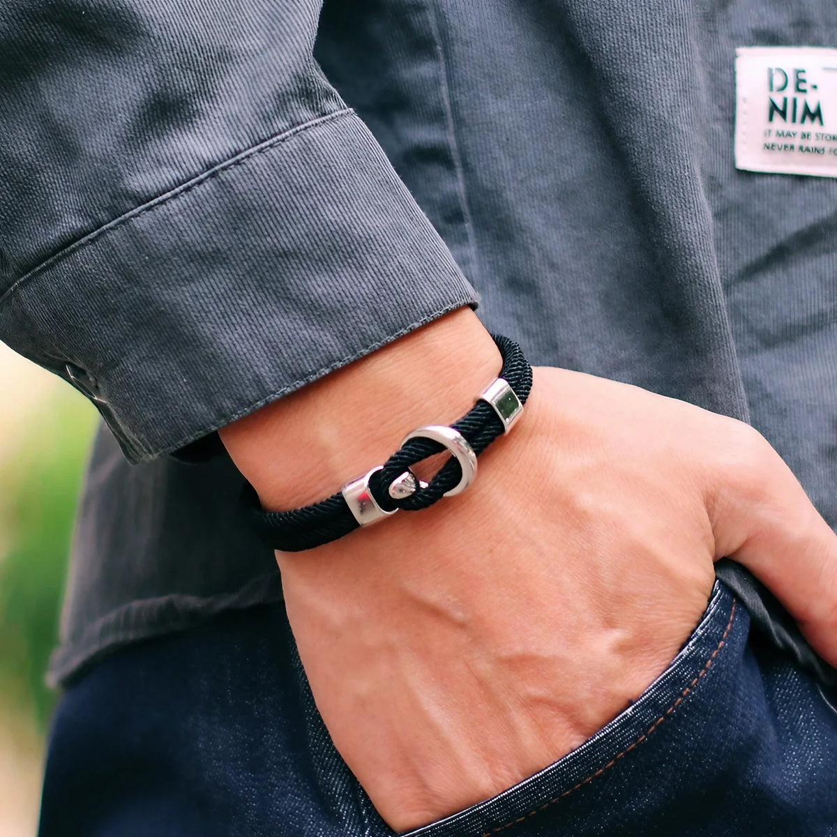Bracelet Nautique Charbon Et Queue De Baleine - Noir - 21 Cm - Marque Clj Charles Le Jeune - Neuf Avec étiquettes