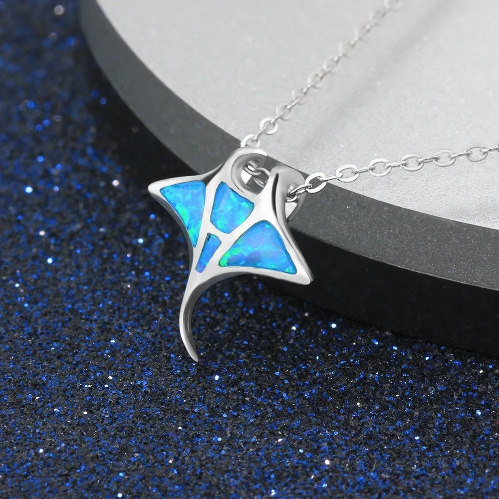 Blue manta ray necklace ABYSSEBLEU