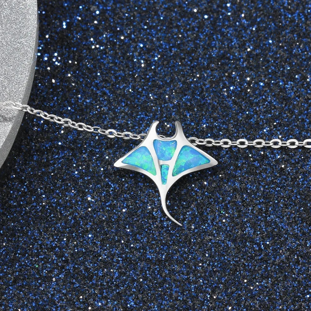 Collier raie manta bleue ABYSSEBLEU