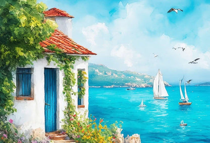 Cette retraite côtière, avec ses fleurs vibrantes et ses voiles blanches dansant sur l'horizon azur, est un coin de paradis marin où le temps semble s'arrêter