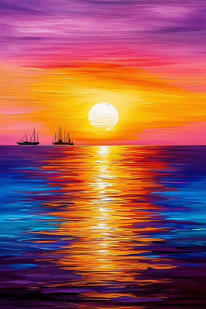 Tableau coucher de soleil sur la mer HORIZON DORÉ