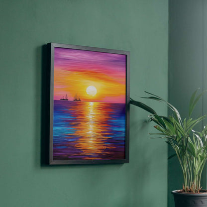 Tableau coucher de soleil sur la mer HORIZON DORÉ