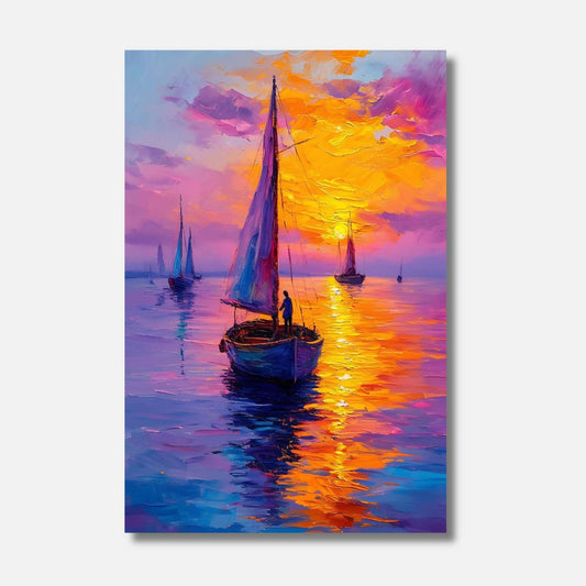 Tableau peinture coucher de soleil POÉSIE DES VOILIERS