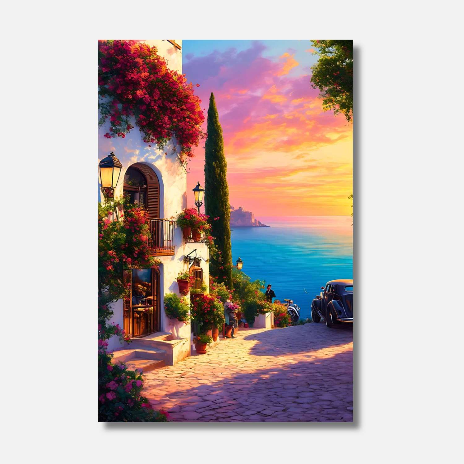 Au détour d'une ruelle pavée baignée de fleurs et de lumière dorée, la mer Méditerranée s'étend, paisible, sous un ciel d'aquarelle, rappelant à chaque marin que l'âme trouve son port dans la beauté infinie de l'horizon