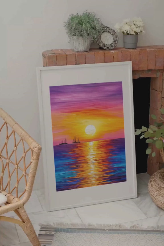 Tableau coucher de soleil sur la mer – Mer Aux Trésors