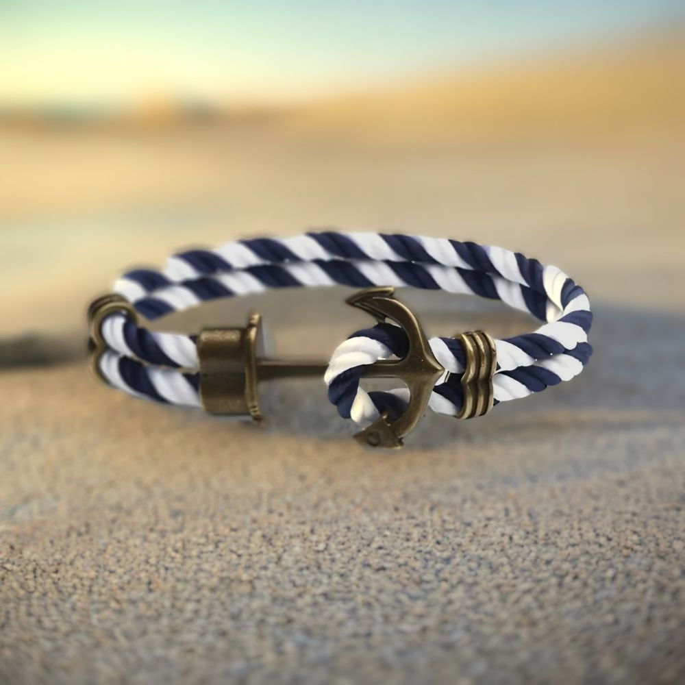 Bracelet ancre véritable bleu et blanc OAI - Mer Aux Trésors