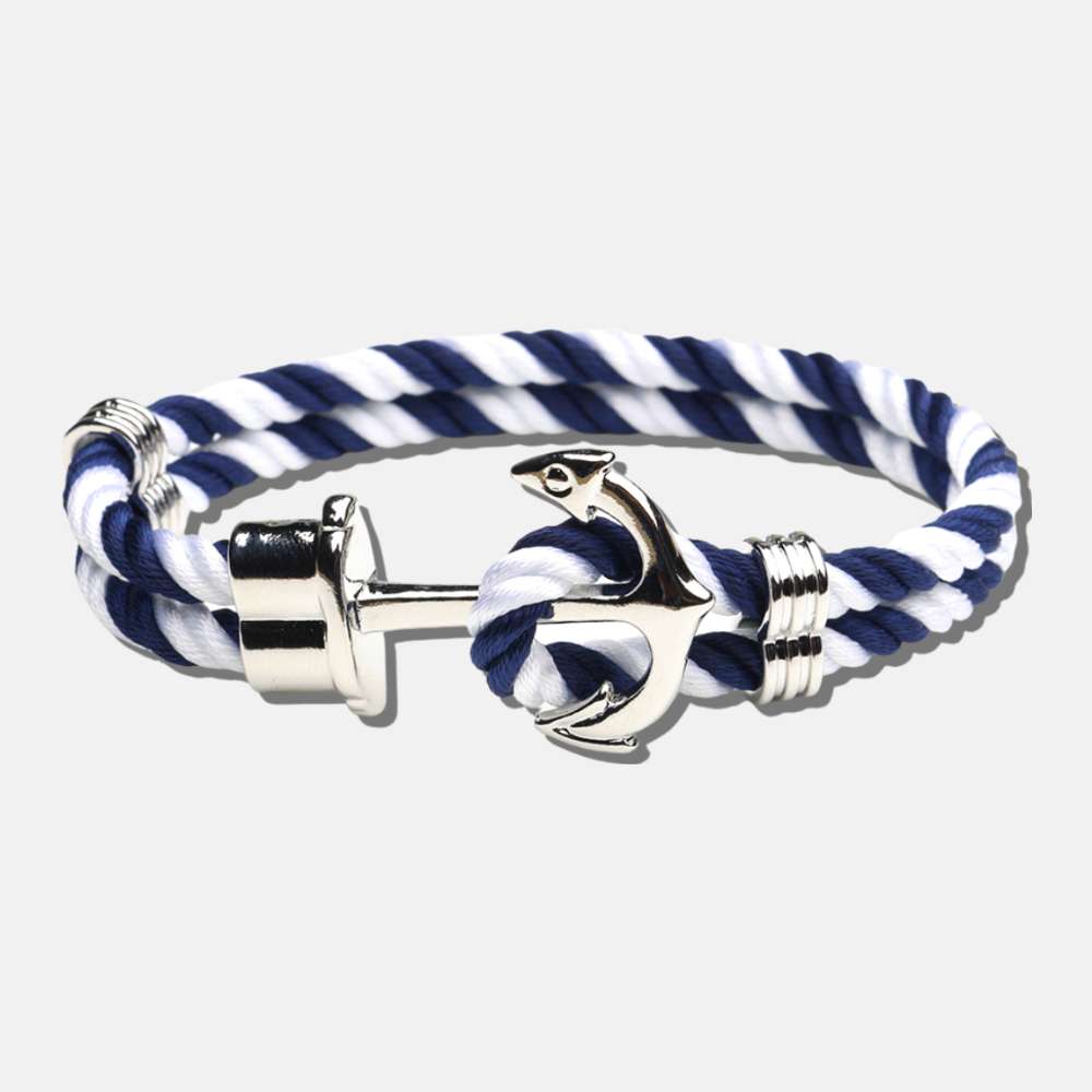 Bracelet ancre argent bleu et blanc OPUA - Mer Aux Trésors