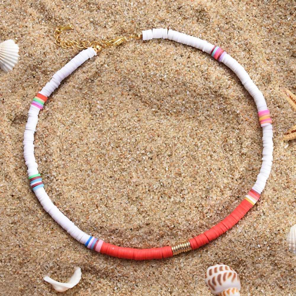 Collier heishi perles blanches et rouges HUAKEKE - Mer Aux Trésors