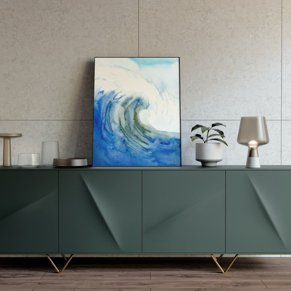 Tableau style aquarelle vague déchainée - Mer Aux Trésors